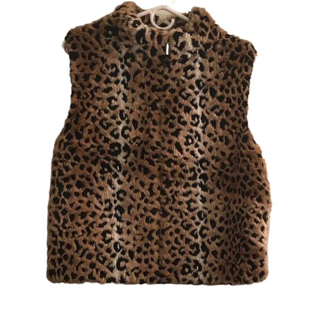 Investments Animal Print Faux Fur Full Zipper Sleeveless Vest Size Medium